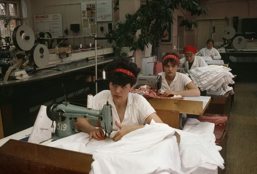 MOLDAVIA. The capital Kishinev. Women sewing in a factory. 1988.