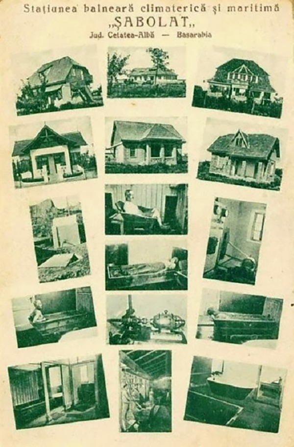 Рекламная открытка с видами Шаболата. Виллы, грязе- и водолечебницы. Межвоенный период.