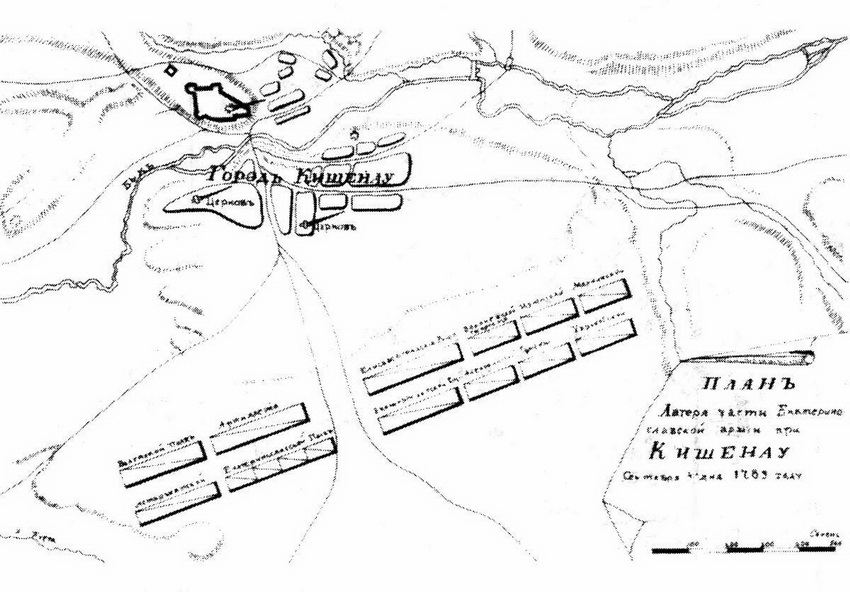 План Кишинёва 1789 года. В левом верхнем углу обозначена крепость.