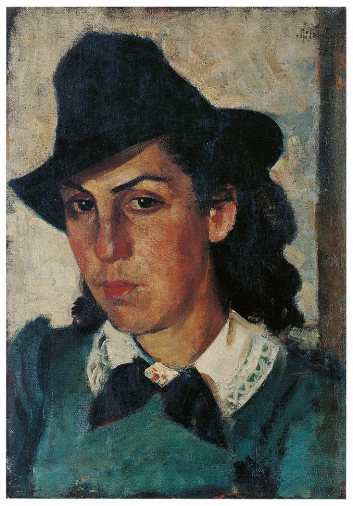 Портрет жены художника Евгении в черной шляпе. 1938. Холст, масло. 53х38. Собственность дочери художника. 
