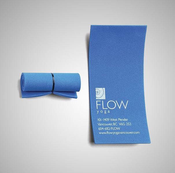 A simple, yet very creative business card for Vancouver yoga center. The card rolls just like a yoga mat.
