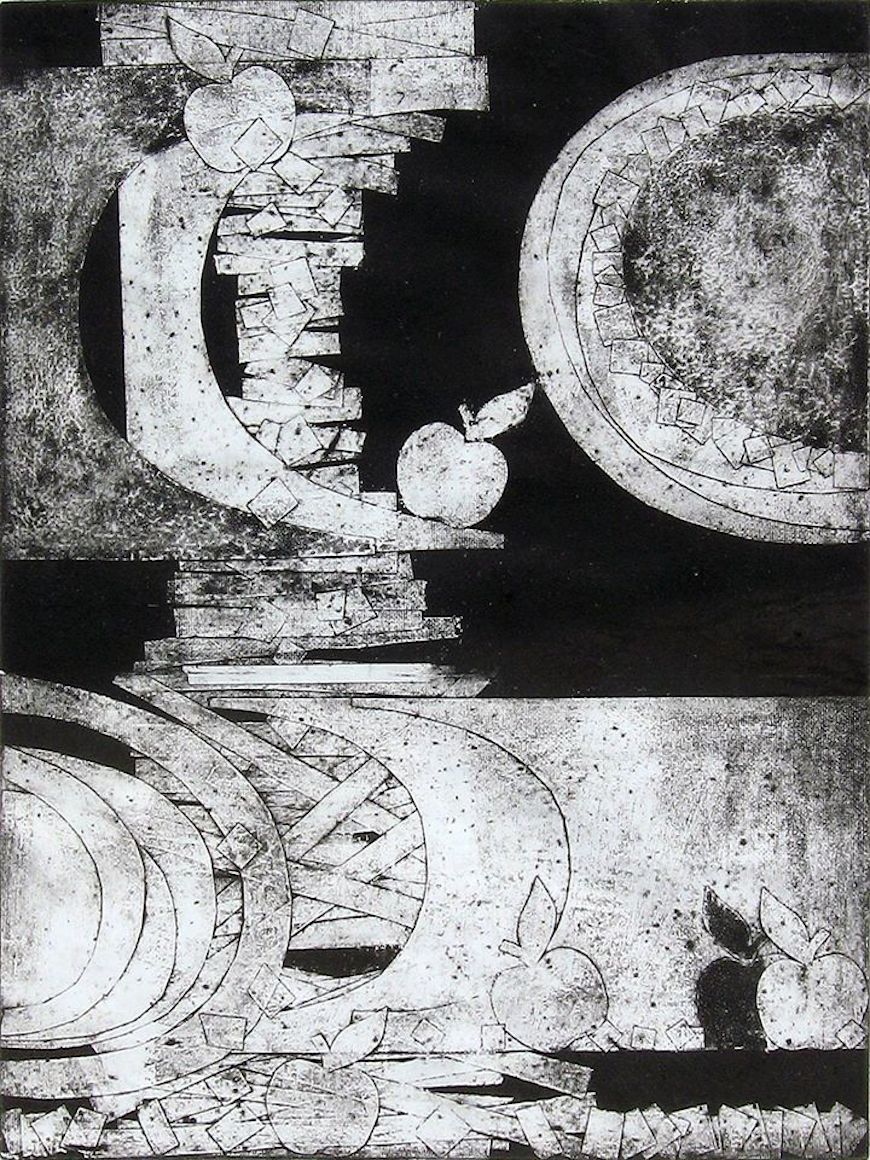 Diana Cibotaru-Viziru. Compoziţie orizontală. 2009. Cologravură, 300 x 520 mm. Premiul - II acordat de Uniunea Artiştilor Plastici din R. Moldova